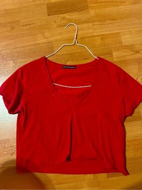 Brandy Melville Red V-Neck Crop Top T-Shirt